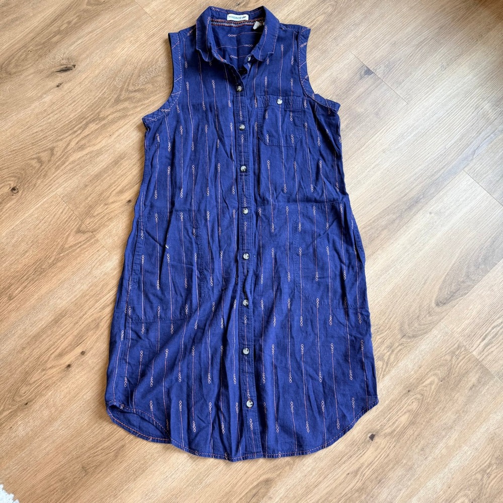 Toad&Co Blue Organic Cotton Sleeveless Button Down Shirt Dress Size Small